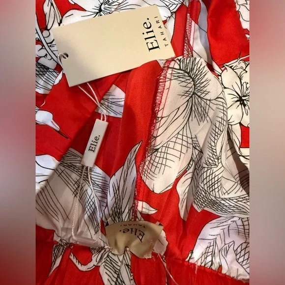 Elie Tahari Red Floral Wide Leg Pants NWT Silky Satin Flowy Palazzo Trousers - Picture 7 of 10